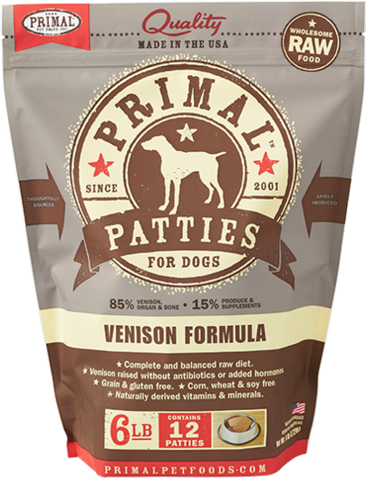 PRIMAL DOG VENISON PATTIES FROZEN 6LB Pet Empire and Supplies