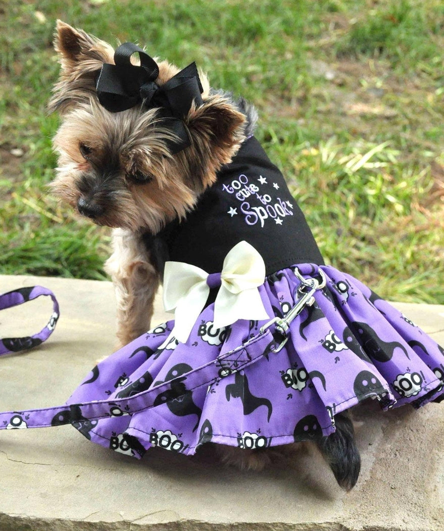 purple dog dress Halloween Dog Harness Dress Too Cute to Spook