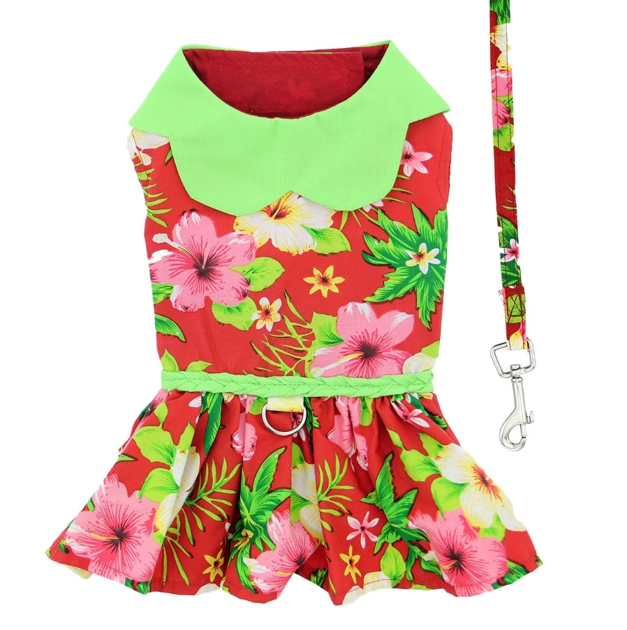Red Hawaiian Dog Dress w/ matching Leash