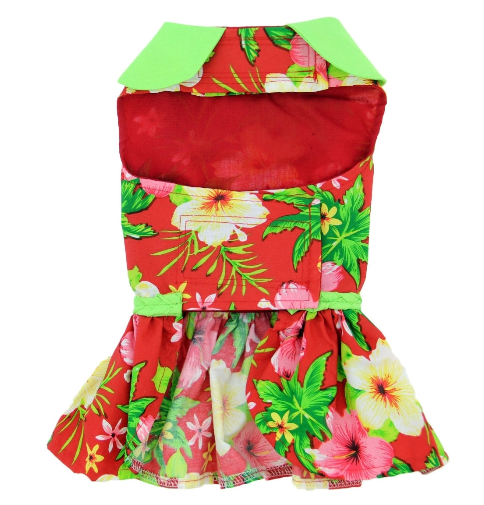 Red Hawaiian Dog Dress w/ matching Leash