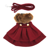 Designer Wool Fur Trimmed Dog Harness Burgundy Coat