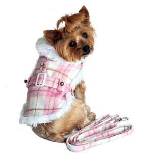 Pink and White Plaid Trimmed Designer Dog Coat