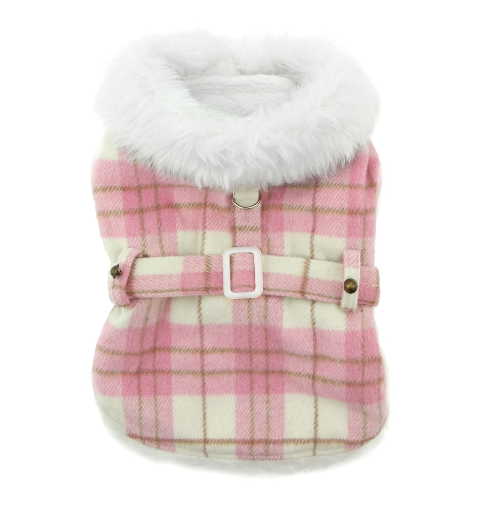 Pink and White Plaid Trimmed Designer Dog Coat