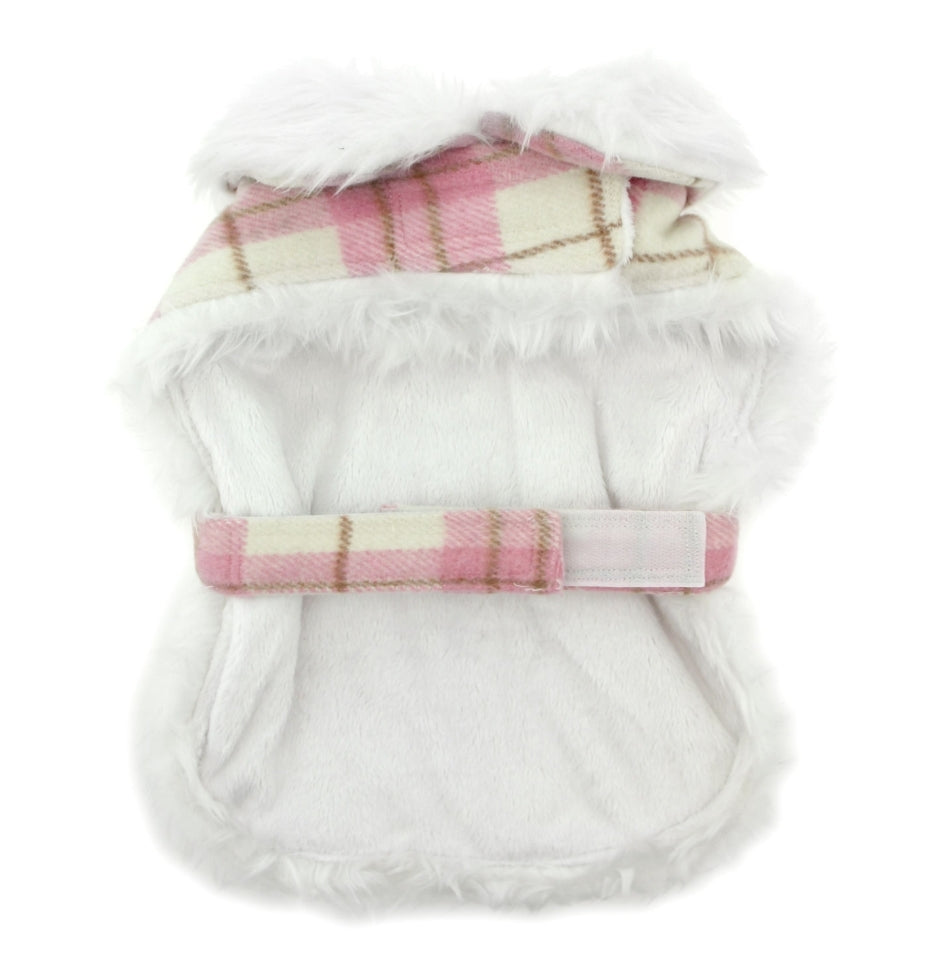 Pink and White Plaid Trimmed Designer Dog Coat