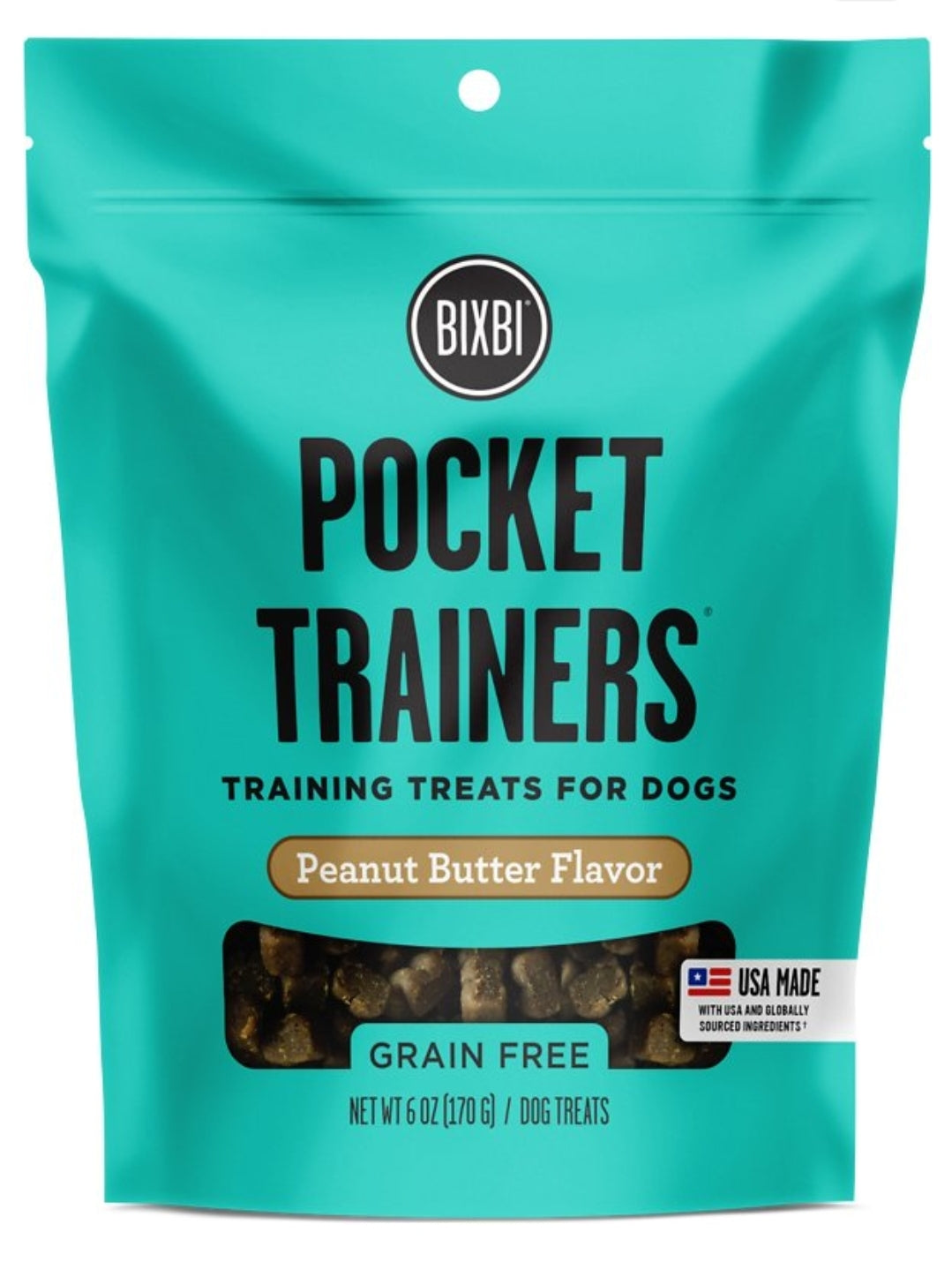 BIXBI Pocket Trainers Peanut Butter Flavor Grain-Free Dog Treats, 6-oz bag