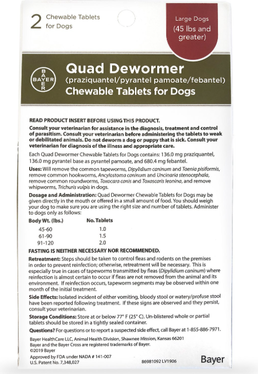 Bayer Quad Large Dog De-Wormer, 2-count