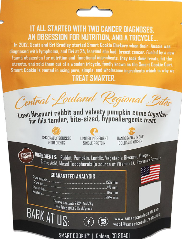 Smart Cookie Barkery Central Lowlands Rabbit & Pumpkin Dog Treats, 5-oz bag