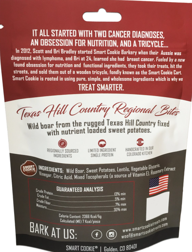 Smart Cookie Barkery Texas Hill Country Wild Boar & Sweet Potato Dog Treats, 5-oz bag