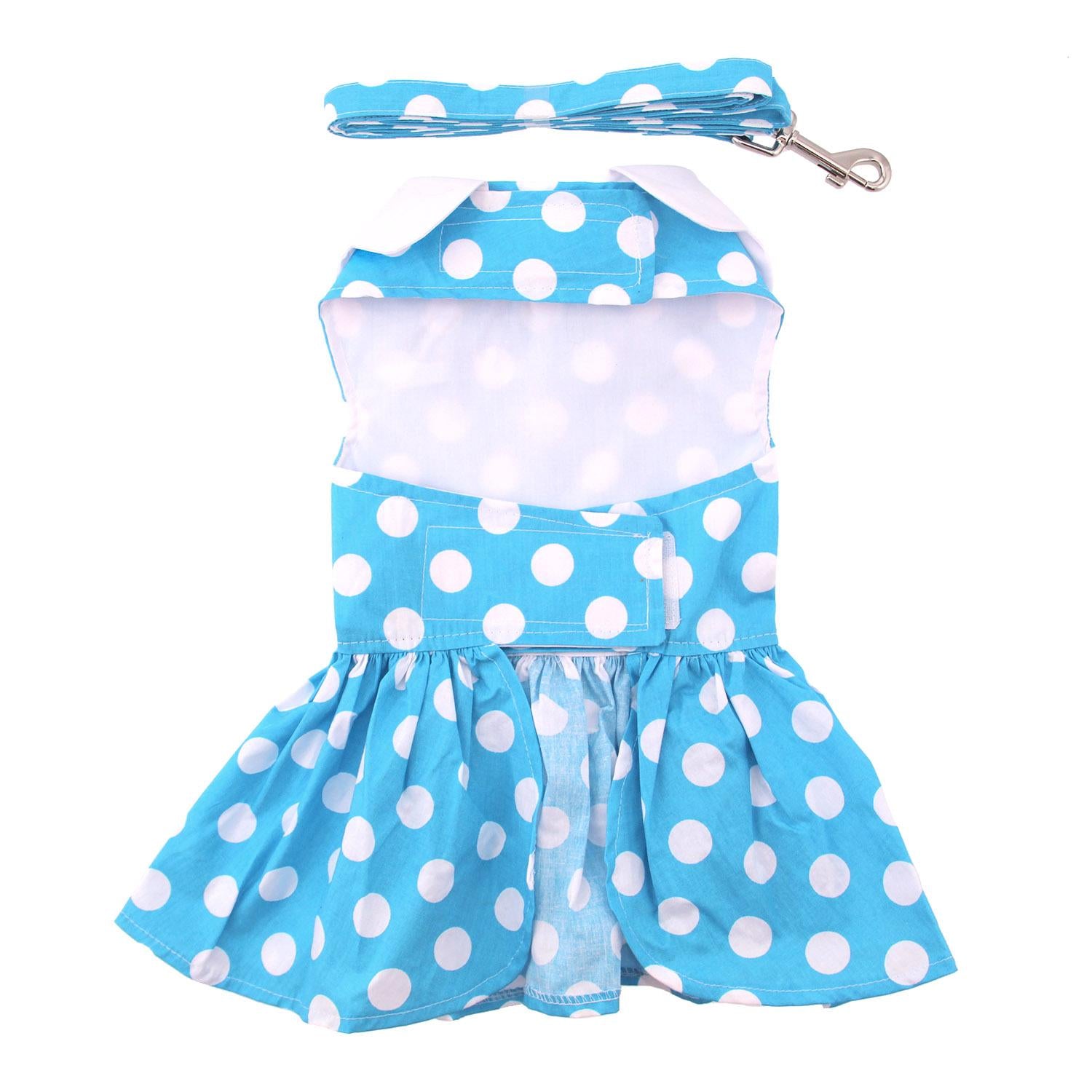 DOGGIE DESIGN - Blue Polka Dot Dog Dress with Matching Leash  Pet Empire  and Supplies