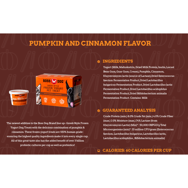 Boss Dog Greek Style Pumpkin & Cinnamon Frozen Yogurt Dog & Cat Treat Case of 4