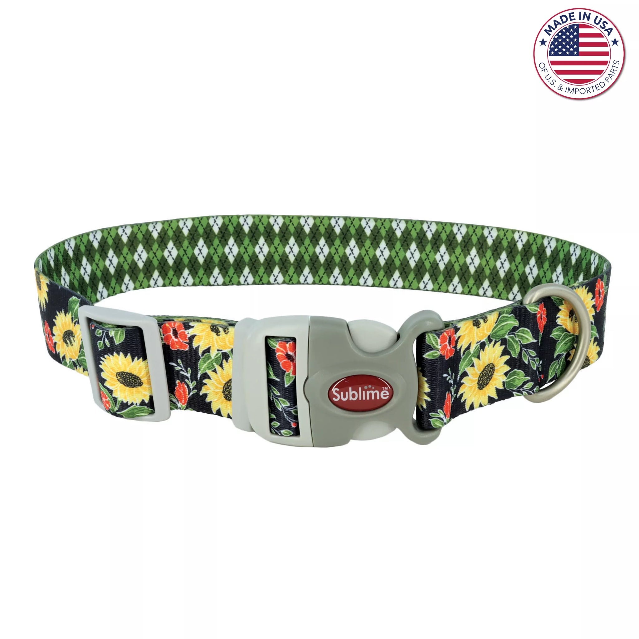 Coastal Sublime Adjustable Dog Collar - Sunflower with Green