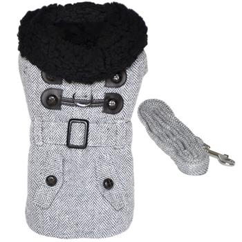 Grey Herringbone Dog Coat and Leash