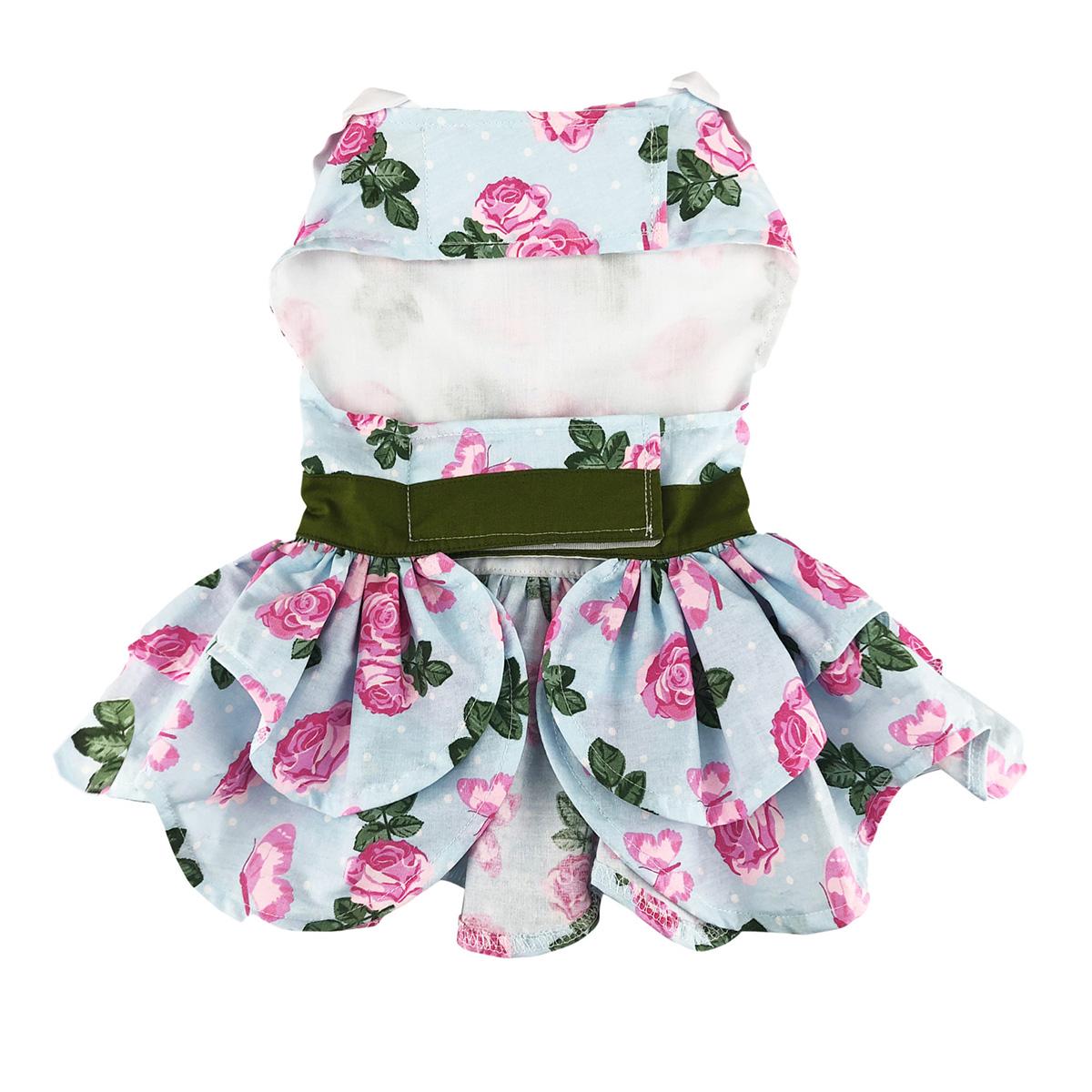 DOGGIE DESIGN Pink Rose Dog Harness Dress with Matching Leash