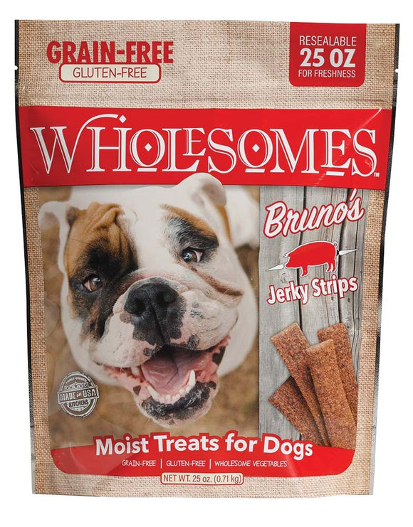 Wholesomes Bruno's Pork Grain Free Jerky Strips Moist Dog Treats 25oz