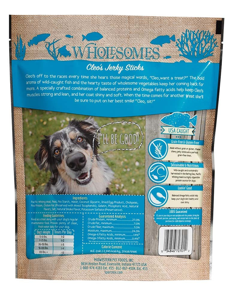 Wholesomes Dog Jerky Sticks Cleo's Grain Free Fish 25 oz