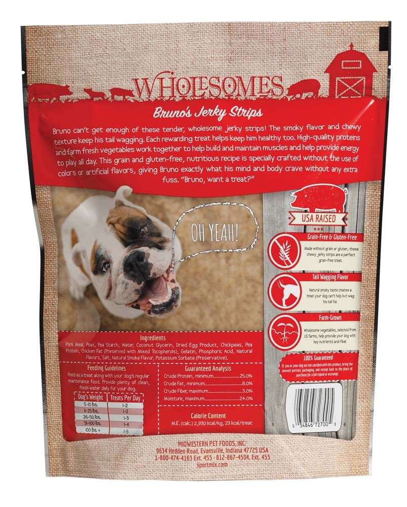 Wholesomes Bruno's Pork Grain Free Jerky Strips Moist Dog Treats 25oz