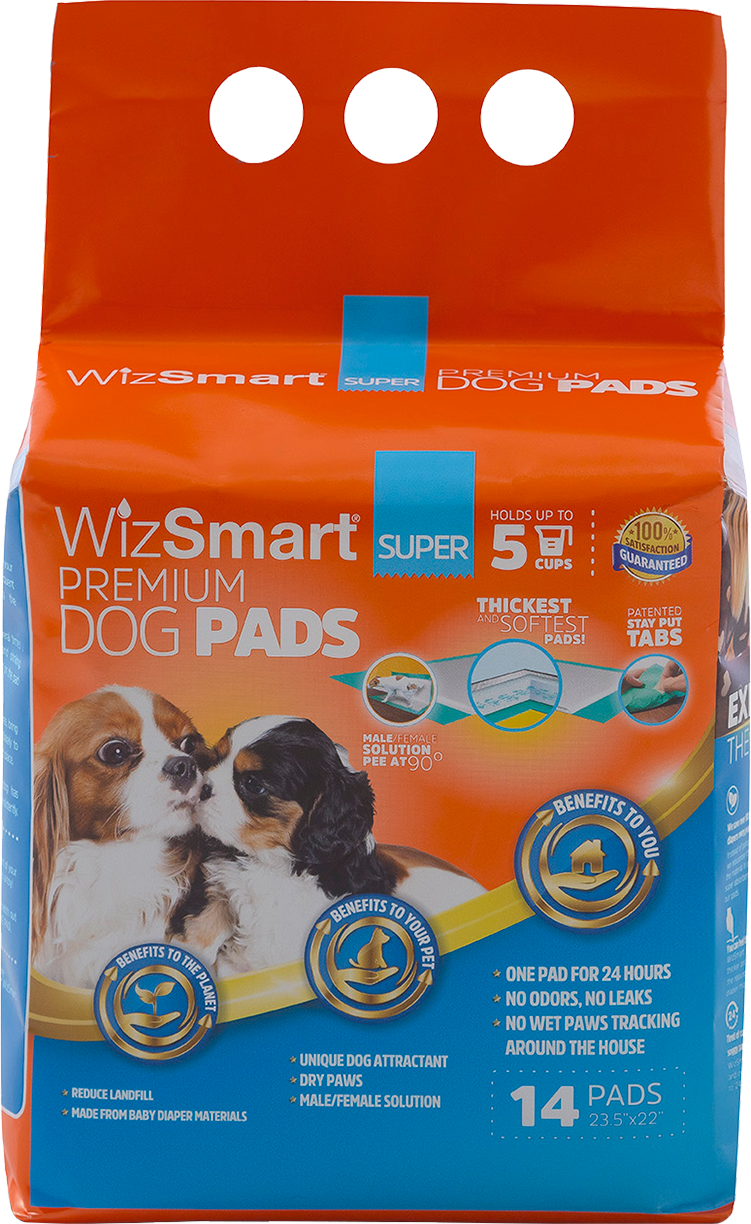 WizSmart Premium Dog Pads and Puppy Potty Training Pads, Quick Drying, Absorbent, and Odor Free with Stay-Put Tabs